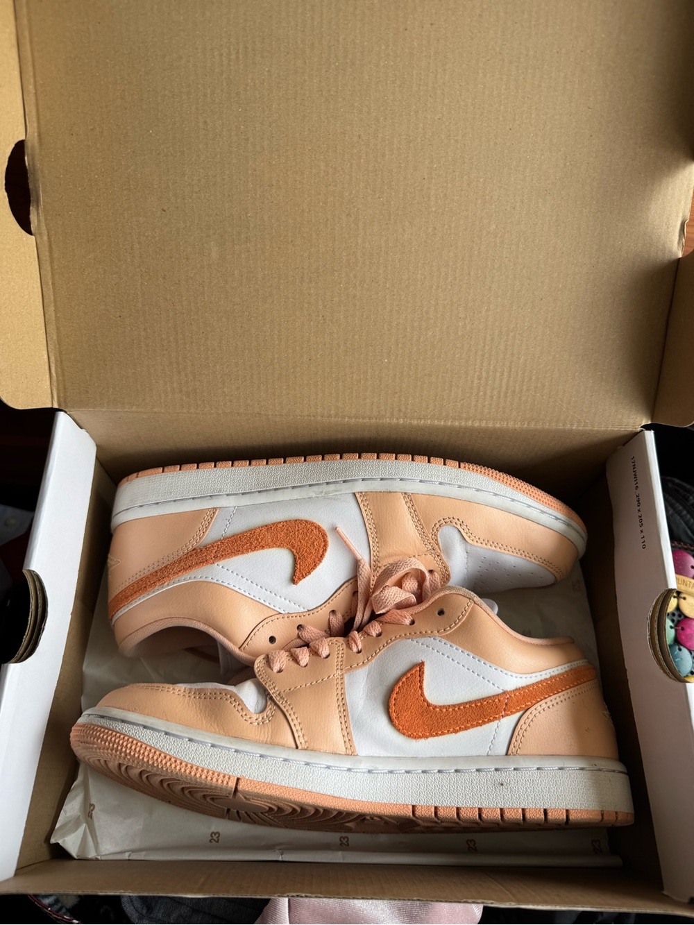 Jordan Low-Top Sneakers in Peach, White & Orange Swoosh